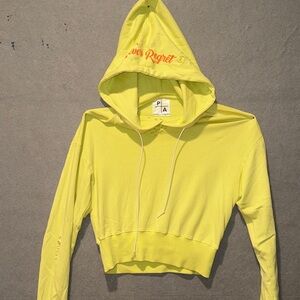 Private Academy Forever 21 neon Yellow Cropped distressed Hoodie small